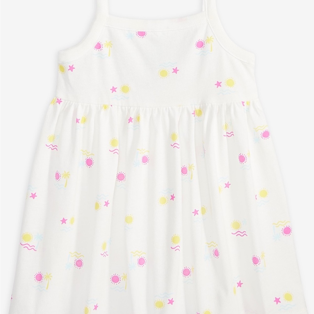 First Impressions White Sundress with Pink and Yellow Sun Print
